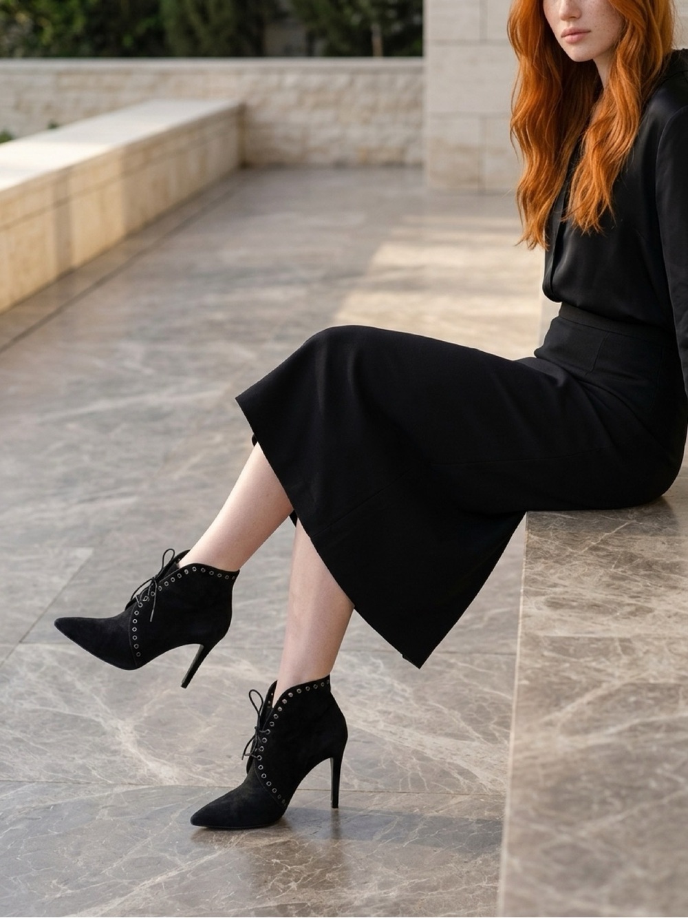 Prada Black Suede Pointed Lace-Up Ankle Boots